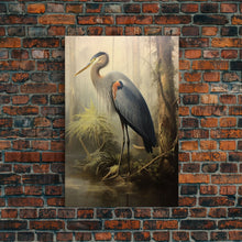 Load image into Gallery viewer, Bird Wall Art, Heron Art Print, Heron In Pond, Nature Wall Decor, Modern Print, Wall Decor, Canvas Print, Wall Art, Framed Canvas