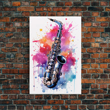 Load image into Gallery viewer, Alto Clarinet Wall Art, Musician Gift, Framed Canvas Print, Clarinet Print, Musical Instrument Art, Gift For Musician, Graffiti Music Art