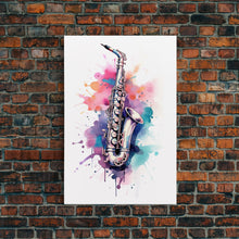 Load image into Gallery viewer, Bassett Clarinet Wall Art, Musician Gift, Framed Canvas Print, Clarinet Print, Musical Instrument Art, Gift For Musician, Graffiti Music Art