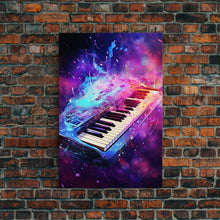 Cargar imagen en el visor de la galería, Cosmic Keyboard, Galaxy Music Art Framed Canvas Print, Electric Keyboard, Instrument Art, Studio Wall Decor