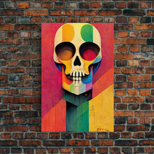 Cargar imagen en el visor de la galería, Cool Skull art, canvas print, sugar skull wall decor, skeleton face painting, abstract art deco style Halloween art