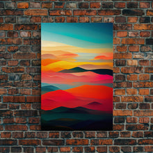 Load image into Gallery viewer, Art deco style clouds and sunset, midcentury modern art, canvas print, unique colorful wall art