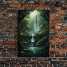 Load image into Gallery viewer, Enchanter Forest, Waterfalls Wall Art, Fantasy Artwork, Canvas Print, Wall Art, Vertical Print, Video Game Art, College Dorm Decor