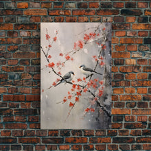 Cargar imagen en el visor de la galería, Cherry Blossom Tree, Japanese Wall Print, Bird Wall Art, Asian Art, Canvas Print, Wall Art, Vertical Print, Country Home Decor, Office Art
