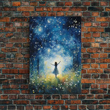 Carregar imagem no visualizador da galeria, Firefly Art, Fantasy Art, Girl In Forest, Teen Girl Room Decor, Canvas Print, Wall Art, Vertical Print, Unique Wall Decor, Engagement Gift
