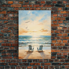 Carregar imagem no visualizador da galeria, Calming Wall Art, Beach Print, Sunset Art, Relaxing Wall Art, Canvas Print, Wall Art, Vertical Print, Beach Chair, Coastal Wall Decor