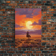 Load image into Gallery viewer, Cowboy Wall Art, Western Decor, Sunset Wall Art, Desert Art, Canvas Print, Wall Art, Vertical Art, Boys Bedroom Decor, Ranch Wall Art