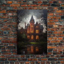 Load image into Gallery viewer, The Haunted House, Framed Canvas Art, Painting Of Haunted Victorian Mansion, Dark Academia, Halloween Decorations, Halloween Art