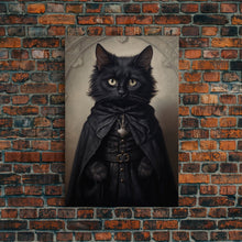 Load image into Gallery viewer, Cute Victorian Cat Portrait, Halloween Decor, Oil Painting Of A Gothic Victorian Cat, Halloween Wall Art, Framed Canvas Print