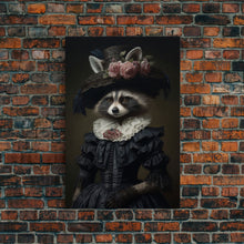 Carregar imagem no visualizador da galeria, Fancy Victorian Lady Racoon, Framed Canvas Print Or Canvas, Victorian Animal Print Oil Painting, Funny Halloween Decor