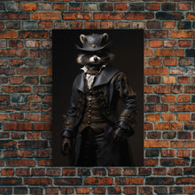 Carregar imagem no visualizador da galeria, Funny Raccoon Art, Framed Canvas Print Or Poster, Funny Halloween Art, Victorian Raccoon Oil Painting Portrait