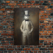 Carregar imagem no visualizador da galeria, Ghost Wearing A Top Hat, Victorian Gentleman Ghost, Framed Canvas Print, Halloween Canvas Art, Unique Spooky Decor, Gothic Dark Academia Art