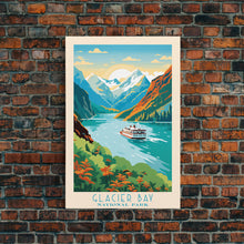 Load image into Gallery viewer, Glacier Bay National Park Travel Poster Art, Canvas Print Wall Art, Alaska Travel Art, Midcentury Modern Travel Decor, MCM Wall Art