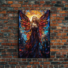 Load image into Gallery viewer, Angel, Fantasy Art, Angel Wings, Canvas Print, Wall Hanging, Portrait Art, Stained Glass Art, Housewarming Gift, Bedroom Teen Girl Art
