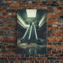 Load image into Gallery viewer, Escalator, Abandoned Building, Moody Wall Art, Horror Art Print, Canvas Print, Wall Hanging, Portrait Art, Nerdy Home Decor, Bedroom Prints