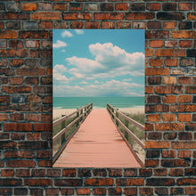 Load image into Gallery viewer, Beach Boardwalk, Vaporwave Summer Vibes, Framed Canvas Print, Retro Midcentury Modern Art, Liminal Art, Minimalist MCM Lakehouse Art
