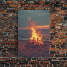 Load image into Gallery viewer, Beach Campfire Under The Stars, Photography Print, Framed Canvas Print, Beach House Decor, Coastal Decor, Beach Print, Beach Art