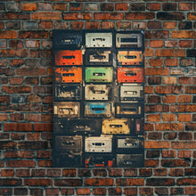 Cargar imagen en el visor de la galería, Cassette Tape Collage, Retro 80s Art, Photography, Fine Art Canvas Print, Giclee Print, Studio Decor, Music Lover Gift