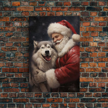 Cargar imagen en el visor de la galería, Santa Claus and his Alaskan Malamute, Christmas Wall Art, Dog Gift, Christmas Dog, Winter Wall Art, Santa Decor, Santa Art Print