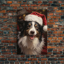 Carregar imagem no visualizador da galeria, Cute Border Collie In A Santa Hat, Framed Canvas Print, Christmas Decor, Holiday Decor, Seasonal Wall Decor, Farmhouse Christmas