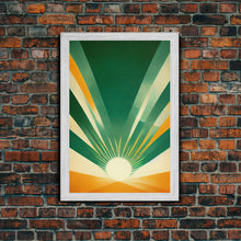 Load image into Gallery viewer, Emerald Green Sun Burst, Art Deco Style, Framed Canvas Print, Ready To Hang Framed Wall Art, Living Room Wall Hanging