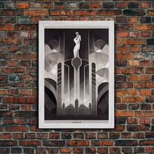 Load image into Gallery viewer, Black And White Art Print, Art Deco Architecture, Framed Canvas Print, Ready To Hang Framed Wall Art, Living Room Wall Hanging