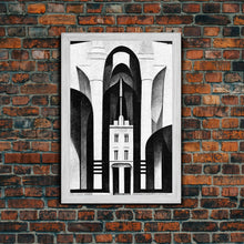 Load image into Gallery viewer, Art Deco Black And White Art Print, Art Deco Architecture, Framed Canvas Print, Ready To Hang Framed Wall Art, Living Room Wall Hanging