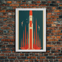 Carregar imagem no visualizador da galeria, Art Deco Space Travel Poster Art, Framed Canvas Print, Ready To Hang Framed Wall Art, Living Room Wall Hanging