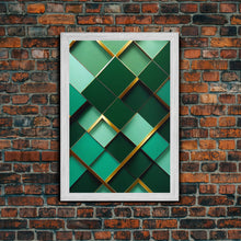 Load image into Gallery viewer, Emerald Green Geometric Abstract Art, Framed Canvas Print, Ready To Hang Framed Wall Art, Living Room Wall Hanging