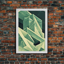 Load image into Gallery viewer, Cubism abstract geometric painting print, green marble shapes, framed canvas print