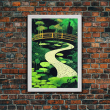 Load image into Gallery viewer, Emerald green Japanese zen garden art, framed canvas print, abstract art