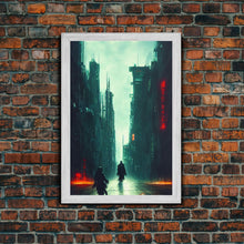 Load image into Gallery viewer, Cyberpunk Demon Art, Demon in the streets of Tokyo, Framed Canvas Print, Ready To Hang Framed Wall Art