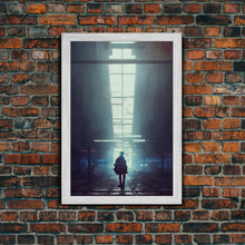 Load image into Gallery viewer, Cyberpunk Android In An Abandoned City, Dystopian Post Apocalyptic Art, Framed Canvas Print, Ready To Hang Framed Wall Art, Living Room