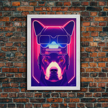 Load image into Gallery viewer, Cyberpunk Pitbull Portrait, Futuristic Dog Portrait, Framed Canvas Print, Ready To Hang Framed Wall Art, Living Room Wall Hanging