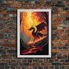 Carregar imagem no visualizador da galeria, Fiery Dragon Burning Down Forest Canvas Print - Mystical Fantasy Wall Art Home Decor Artwork