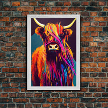 Cargar imagen en el visor de la galería, Colorful farmhouse art, Highland cow, Scotland cattle, framed canvas print