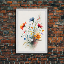 Cargar imagen en el visor de la galería, Colorful wildflowers, beautiful floral art, framed canvas print