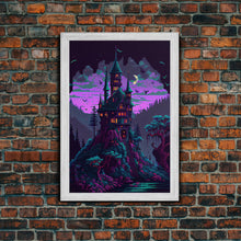 Carregar imagem no visualizador da galeria, Transylvania Art, Cool Medieval castle 8 bit pixel art, fantasy art, framed canvas print, Cool castle art