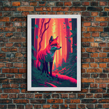 Load image into Gallery viewer, Fuchsia Fox In Woods Forest Twilight Sunset Fine Art Print, Wall Decor, Wall Poster, Wall Art Print