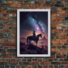 Load image into Gallery viewer, Cowboy contemplating the stars, framed canvas print