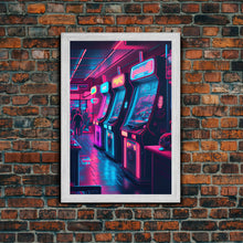 Cargar imagen en el visor de la galería, Game Room Decor, Framed Canvas Print, Synthwave Arcade, Boys Room, Gamer Gift, Gaming Wall Art, Video Game Posters, Teen Room