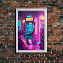 Cargar imagen en el visor de la galería, Game Room Decor, Framed Canvas Print, Synthwave Arcade, Boys Room, Gamer Gift, Gaming Wall Art, Video Game Posters, Teen Room