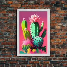 Carregar imagem no visualizador da galeria, Cactus Art, Pop Art Style, Framed Canvas Print, Pueblo Style Midwest Decor, Western Art, Primitive Style Wall Art