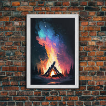 Carregar imagem no visualizador da galeria, Campfire Print, Framed Canvas Art, Original Artwork, Hiking, Up North, Lake Life, Cabin Decor