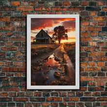 Load image into Gallery viewer, Country Lane Sunset Canvas Print, Country Roads, Dirt Road Art, Primitive Decor