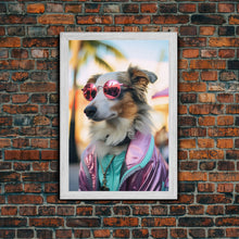 Load image into Gallery viewer, Border Collie Wall Print, Dog Wall Art, Dog With Shades, Pink Hoodie, Funny Art, Framed Wall Art, Framed Canvas, Wall Print, Wall Canvas