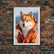 Load image into Gallery viewer, Shiba Inu Wall Print, Dog Wall Art, Animal Art, Orange Jacket, Funny Wall Art, Framed Wall Art, Framed Canvas, Wall Print, Wall Canvas