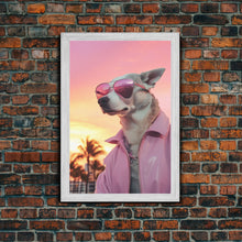 Cargar imagen en el visor de la galería, Chihuahua Wall Print, Dog Wall Art, Dog Sunglasses, Dog In Pink Jacket, Funny Art, Framed Wall Art, Framed Canvas, Wall Print, Wall Canvas