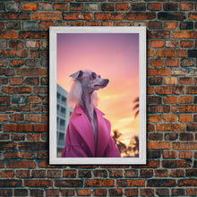 Carregar imagem no visualizador da galeria, Afghan Hound Wall Print, Dog Wall Art, Dog Sunglasses, Dog In Pink Suit, Funny Art, Framed Wall Art, Framed Canvas, Wall Print, Wall Canvas
