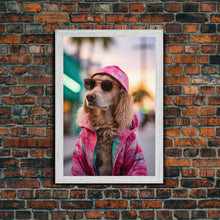 Load image into Gallery viewer, Cocker Spaniel In Sunglasses Pink Shirt Wall Print, Dog Portrait, Dog Art Print, Framed Wall Art, Framed Canvas, Wall Print, Wall Canvas